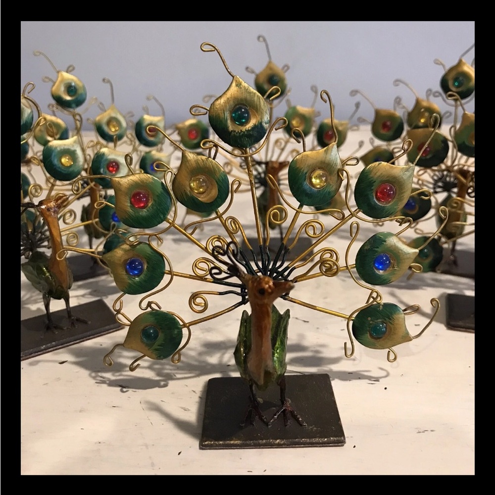 Vintage Pier 1 Imports Decorative Brass Wire Peacock Place Card Holder Figurines